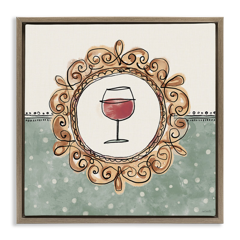 «Wine with Classic Border», art mural encadré par Anne Tavoletti, H 18 po x l 18 po, Cadre flottant orme Montalcino