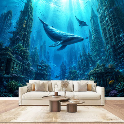 Peler et coller le papier peint adhésif sous l'eau, futuriste, baleine, vie marine, art mural, auto-adhésif et amovible