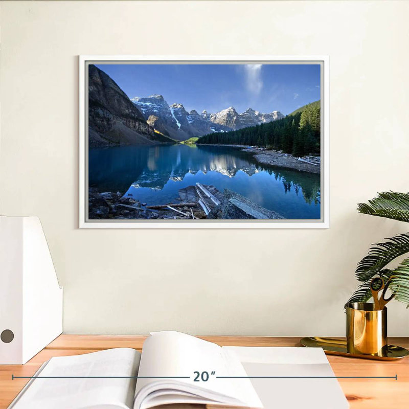 Lac pittoresque de la Moraine, Cadre flottant blanc, 13 po x 9 po