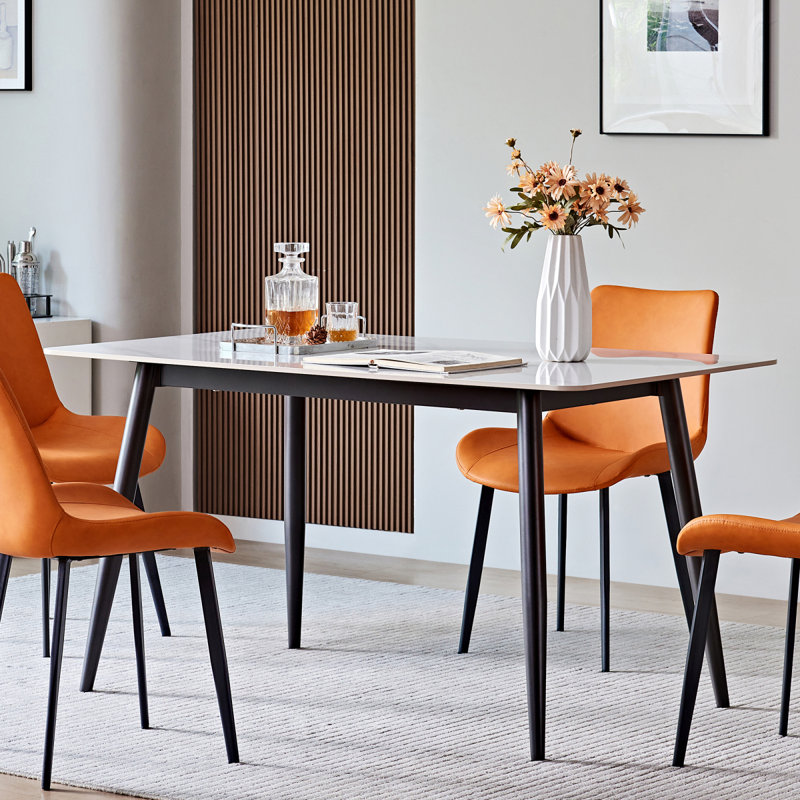 Grande table de salle à manger moderne en pierre avec base métallique solide, H 29,59 po x L 63,06 po x l 33,53 po