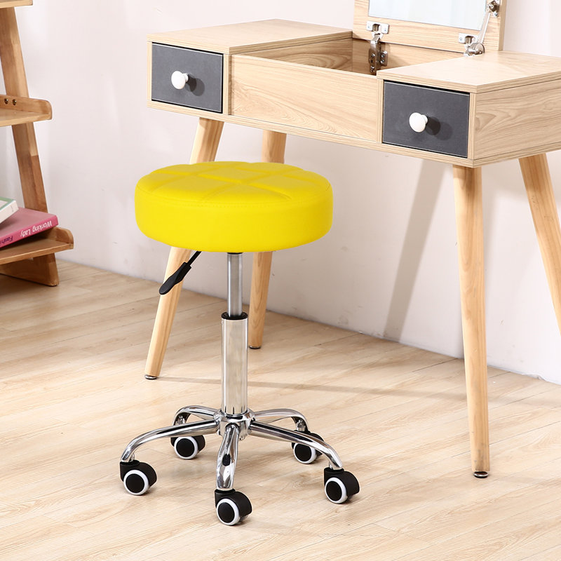 Round Adjustable Height Swivel Stool with Wheels for Office Work, Black