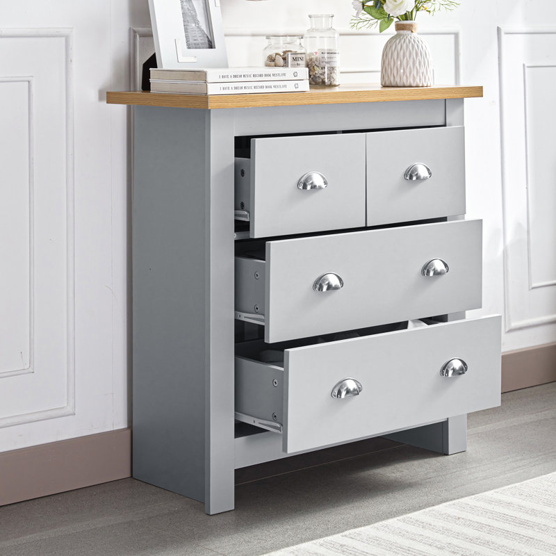 Tavion 79 cm W Chest of 4 Drawers, Grey/Oak