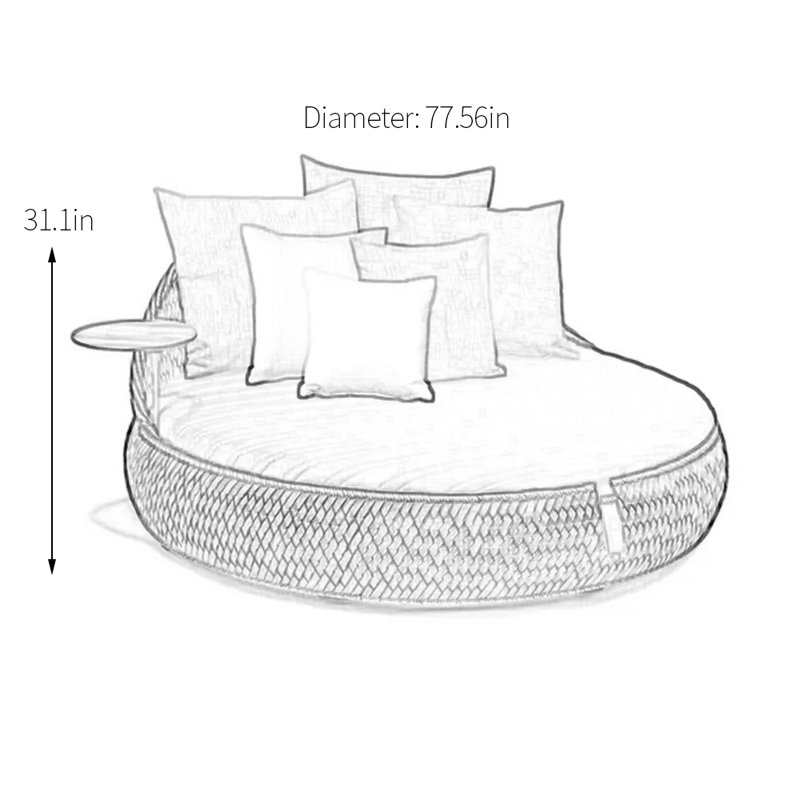 PE Rattan Patio Daybed 77.56'' Wide Circle Wicker Patio Daybed with Cushions, Beige, Green