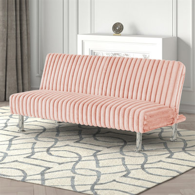 Futon Sofa Contemporary Style Easy Convert Into Bed With Extra Support Leg Armless Chrome Finish Base Legs
