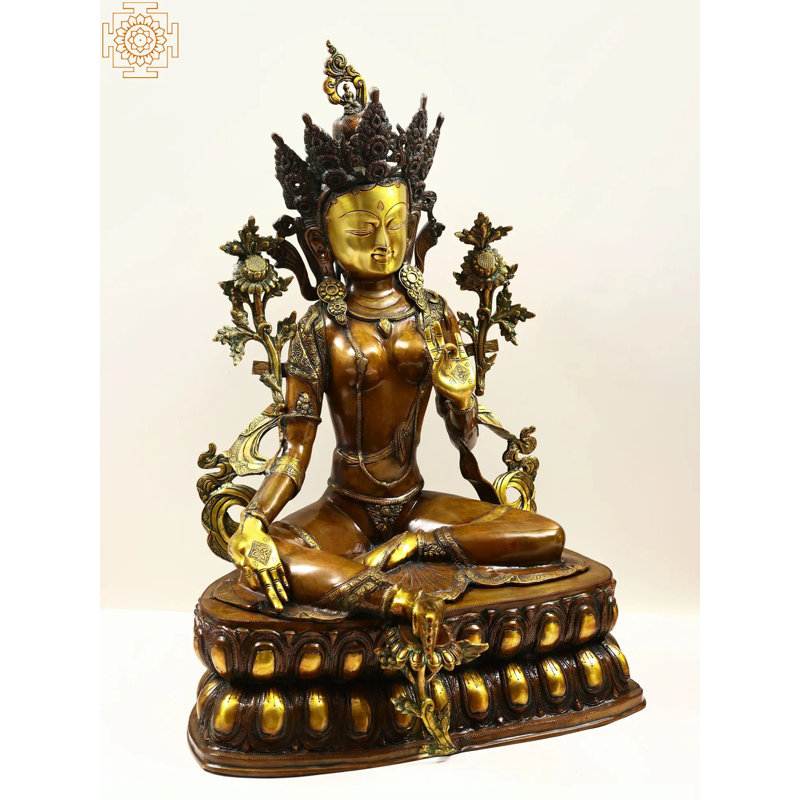 34 po. Le majestueux Tara vert en laiton | Fait à la main | Fabriqué en Inde