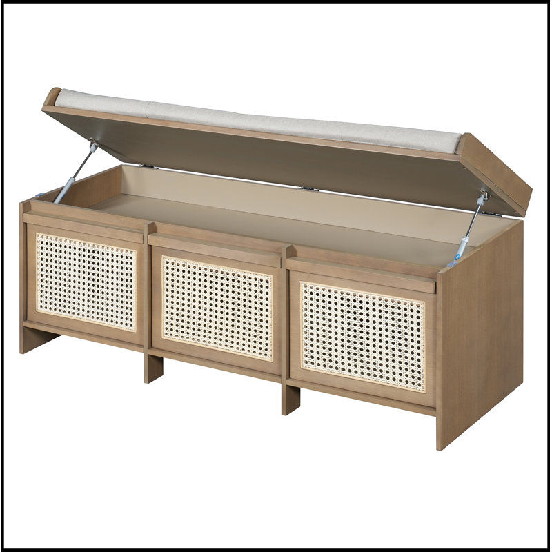 Banc de rangement avec tiroirs en rotin et bouton amovible, Naturel