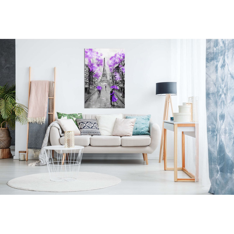 Black & White Paris Painting - Wrapped Canvas Print, 91cm H x 61cm W, Purple