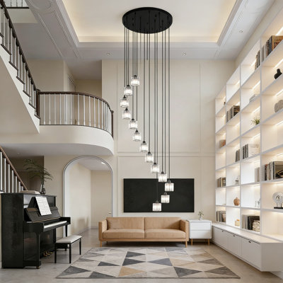 Lustre moderne en cristal Raindrop pour plafonds hauts, très long luminaire suspendu réglable avec 18 lumières pour vestibule, escalier et entrée