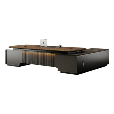 Bureau de direction minimaliste moderne de 320 cm (125,98 po), table de direction en panneaux de particules avec grand tiroir de rangement à compartiments multiples, plateau délicat résistant aux hautes températures, coiffeuse de chambre, table de maquillage multifonctionnelle pour la maison avec rangement et maquillage