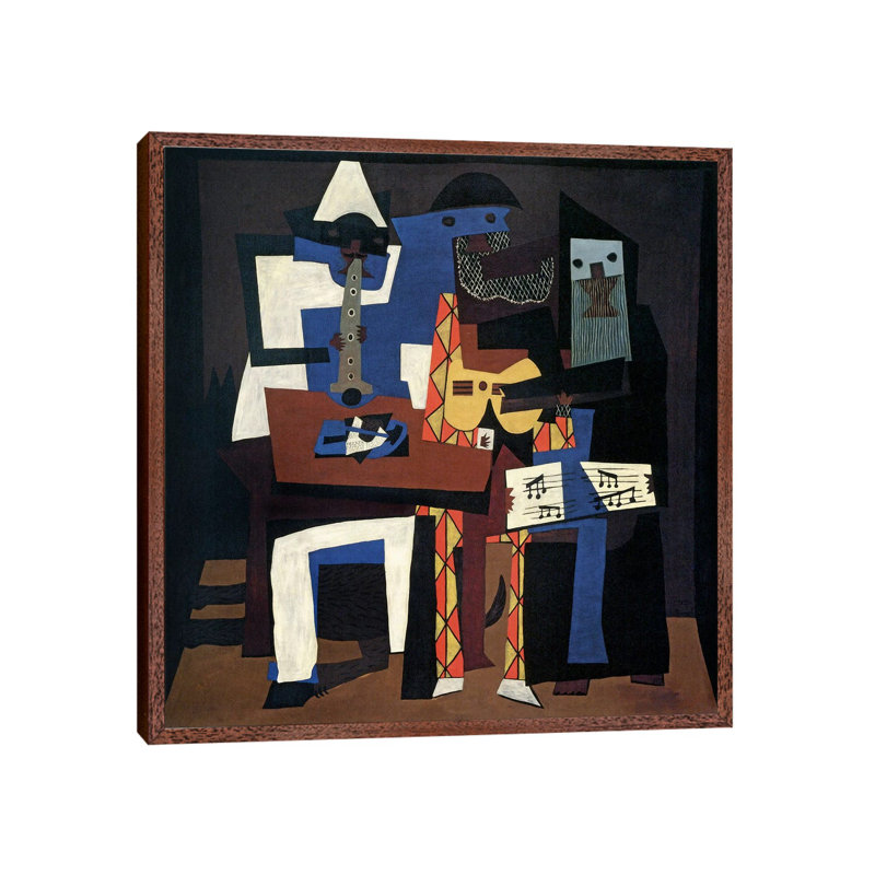 Three Musicians by Pablo Picasso - Painting on Canvas, 45.72 cm H x 45.72 cm W, Brown Framed