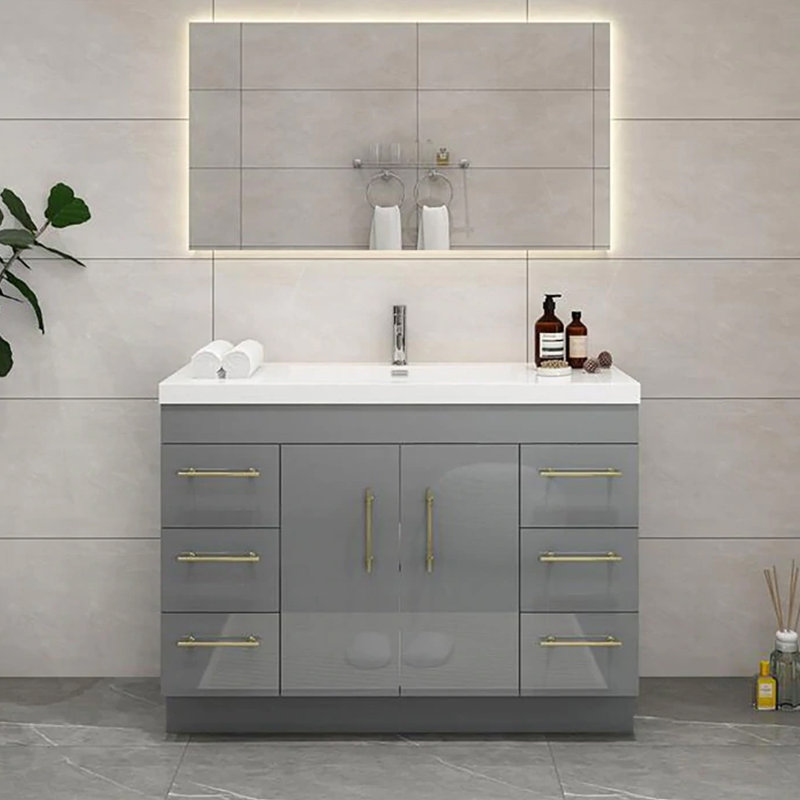 Ensemble de meuble-lavabo simple 47 po, Gris brillant