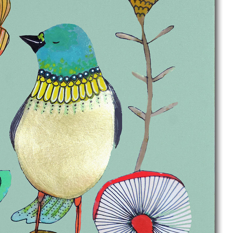 Colorful Blue Bird and Flowers Abstract Canvas Art