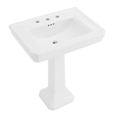 Voltaire 26" Two-Piece Rectangle Pedestal Sink With 3-Hole Widespread Faucet Holes In Glossy White