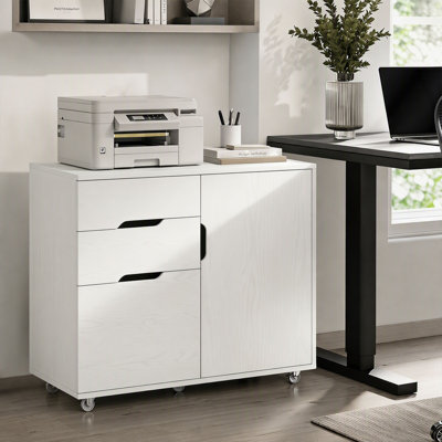 Armoire latérale mobile avec tablette réglable, fini bois blanc.