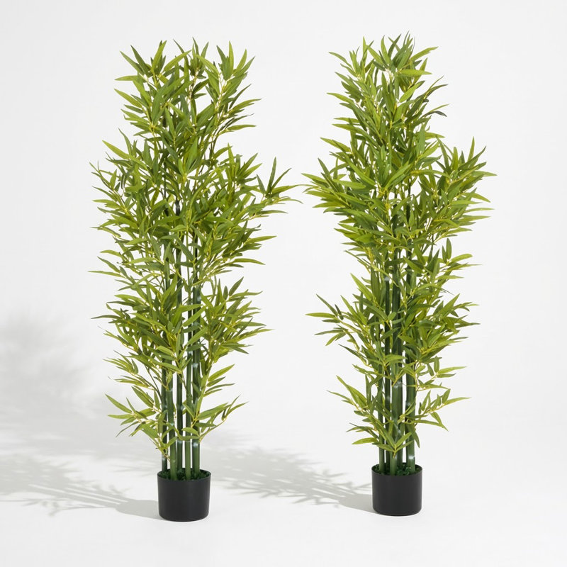 Ensemble de 2 grandes plantes artificielles en bambou dans des pots en plastique, 60,75 po x 27 po