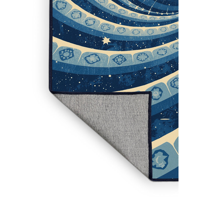 Tapis bleu à motif de blocs d'inspiration mondiale lavable à la machine Abaokoro, 7 x 9