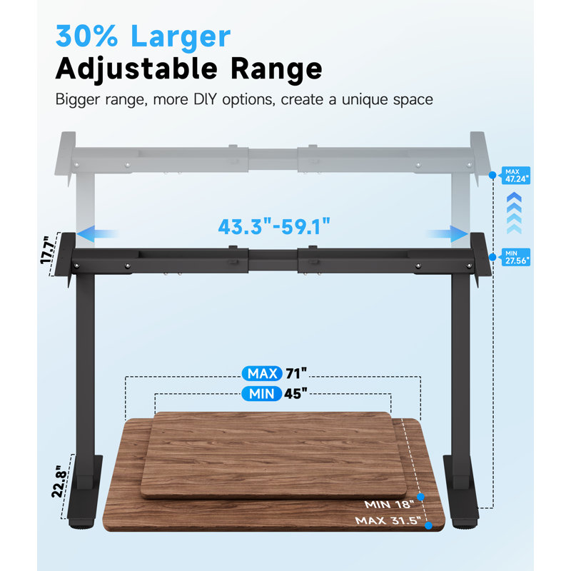 Dual Motor Electric Standing Desk Frame With Memory Controller, Computer Memory Desk Adjustable Table Legs Up To 47.3" For Home Office, Rapid Mount