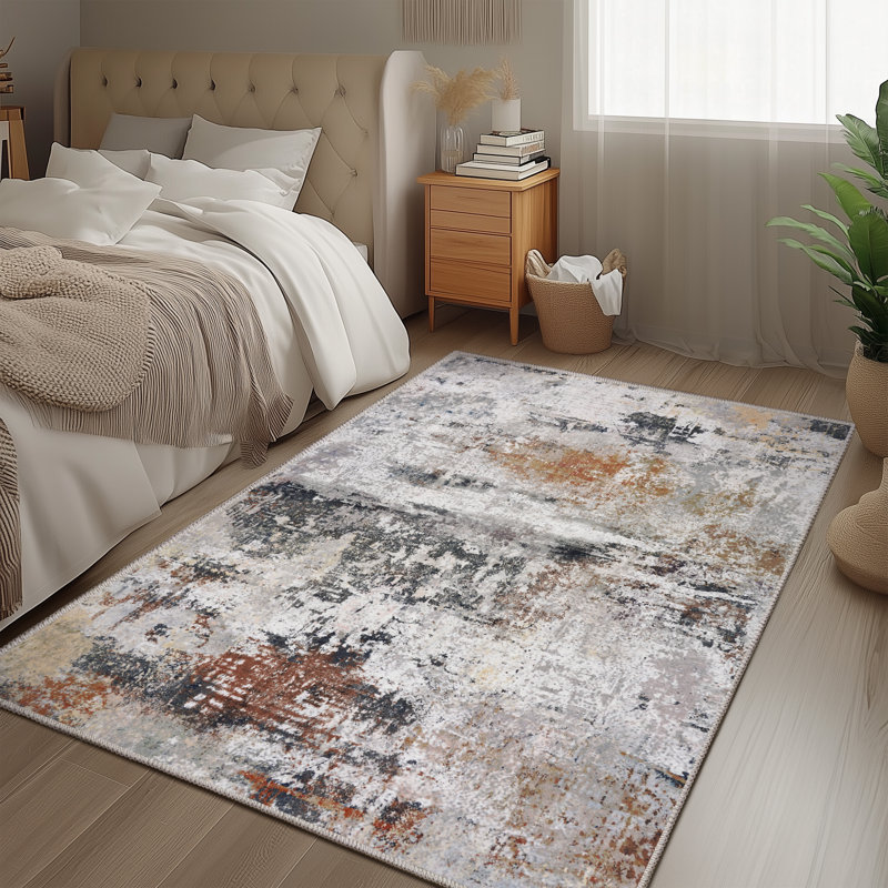 5x7ft Machine-washable Carpet, Cashmere-Look Rug with Non-Slip Backing and Durable Edging, Modern Oil Painting Style Rug Suitable for Living Room, Bedroom, Dining Room