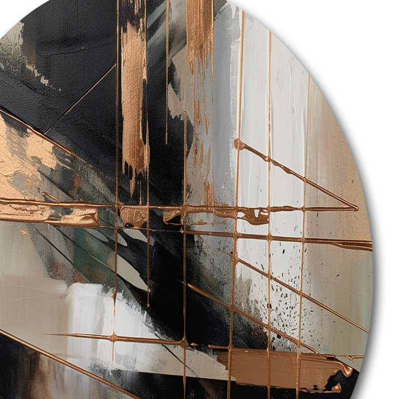 Brun et noir, au-delà des limites III - art mural rond abstrait en métal, H 29 po x l 29 po x P 1 po