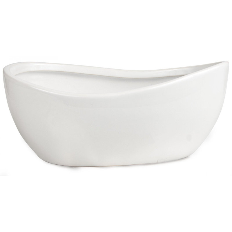 White Ceramic Handthrown Look Oval Planter