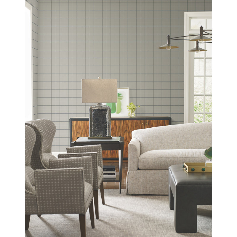 Papier peint à carreaux gris Tattersall, Gris