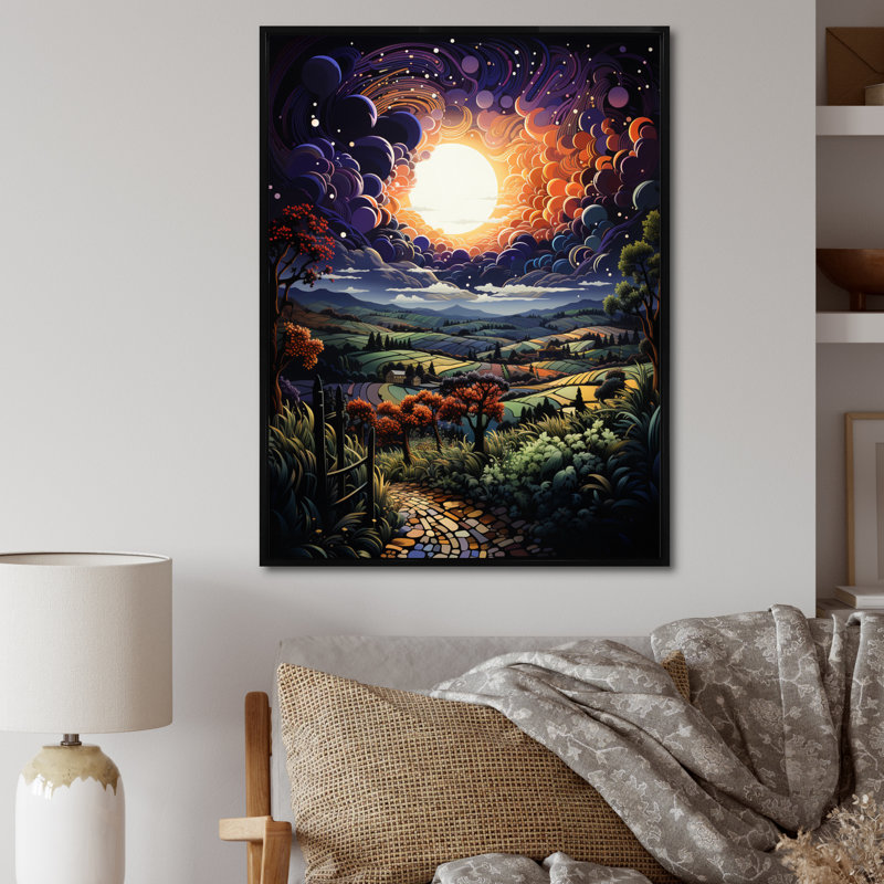 Un joli vignoble au coucher du soleil I, H 32 po x l 16 po x P 1 po, Cadre flottant noir