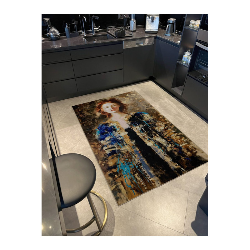 Tapis jaune lavable à motif jaune, Sous-tapis rectangulaire de 3 pi 3 po x 4 pi 11 po