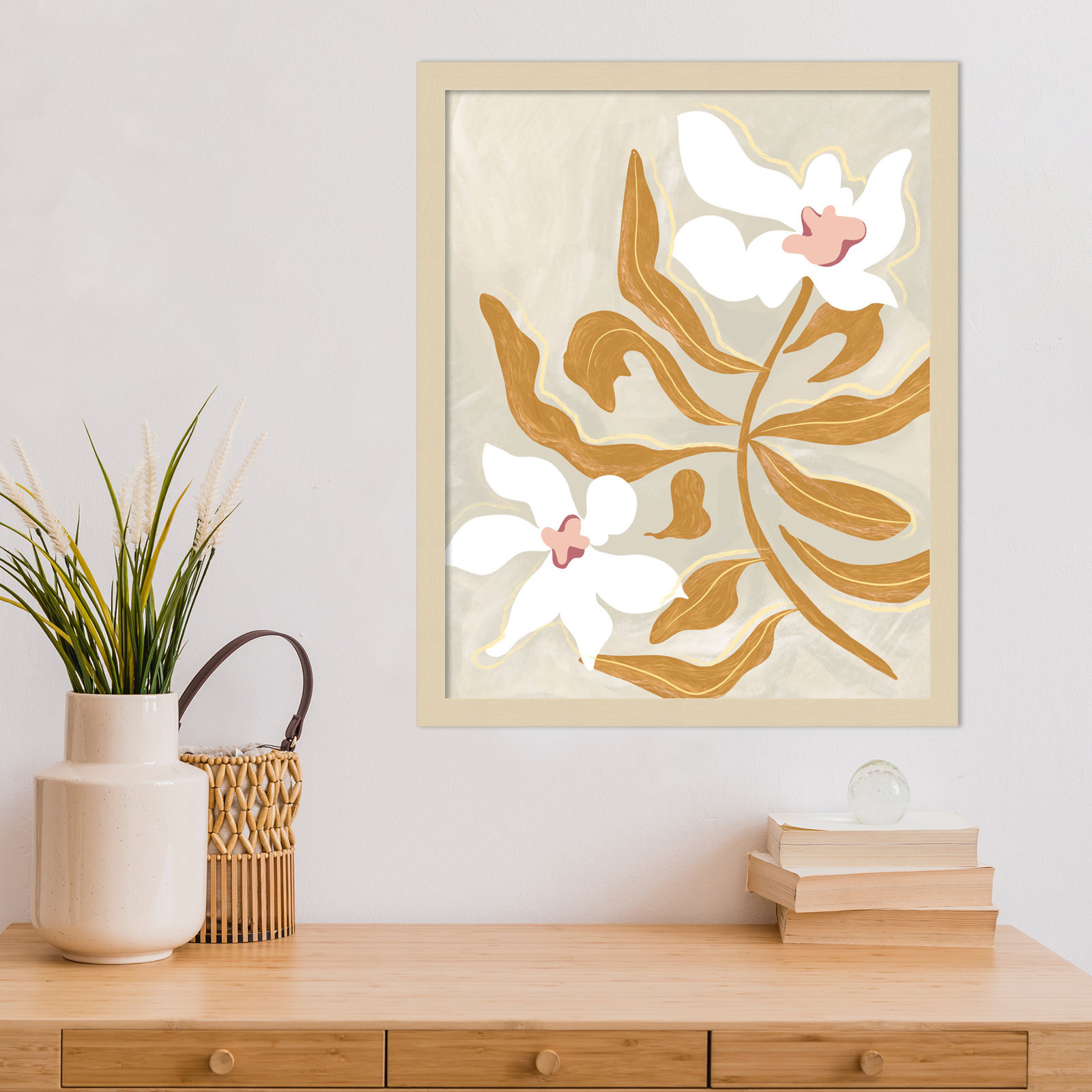 Pattison "Flower Flower Flower" Print, Brown, 21" H x 17" W