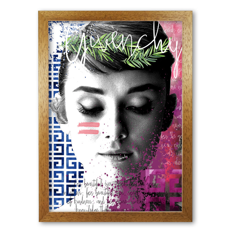 Audrey Hepburn X Givenchy - Print, 84.1 cm H x 59.4 cm W x 5 cm D, Honey Oak