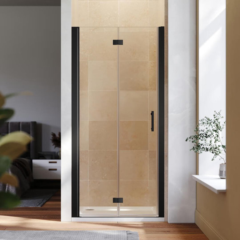 Landeros 4699mm H Hinged Frameless Shower Door with Clear Glass, 86"