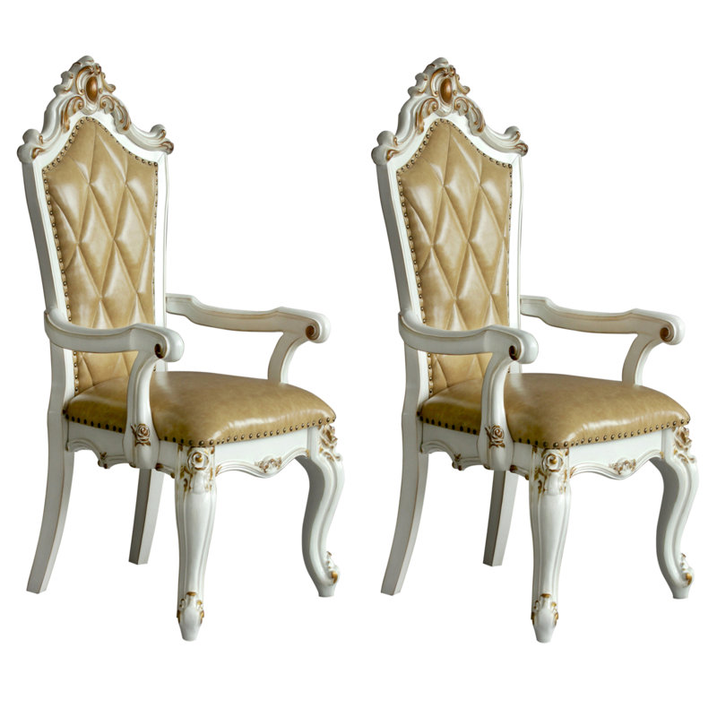 Chaises avec accoudoirs touffetés au caramel et perle antique (ensemble de 2)