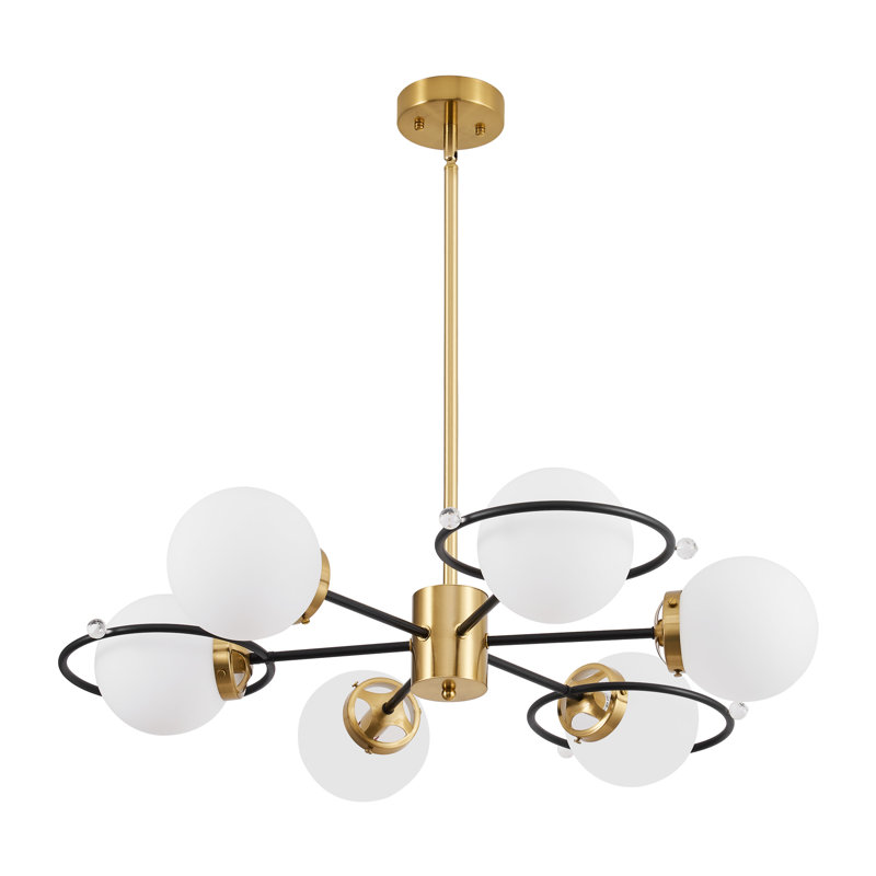 6 Lights Modern Sputnik Chandelier Adjustable Height Ring Pendant Light Industrial Ceiling Hanging Lamp For Living Room Bedroom Dining Room Office Hotel