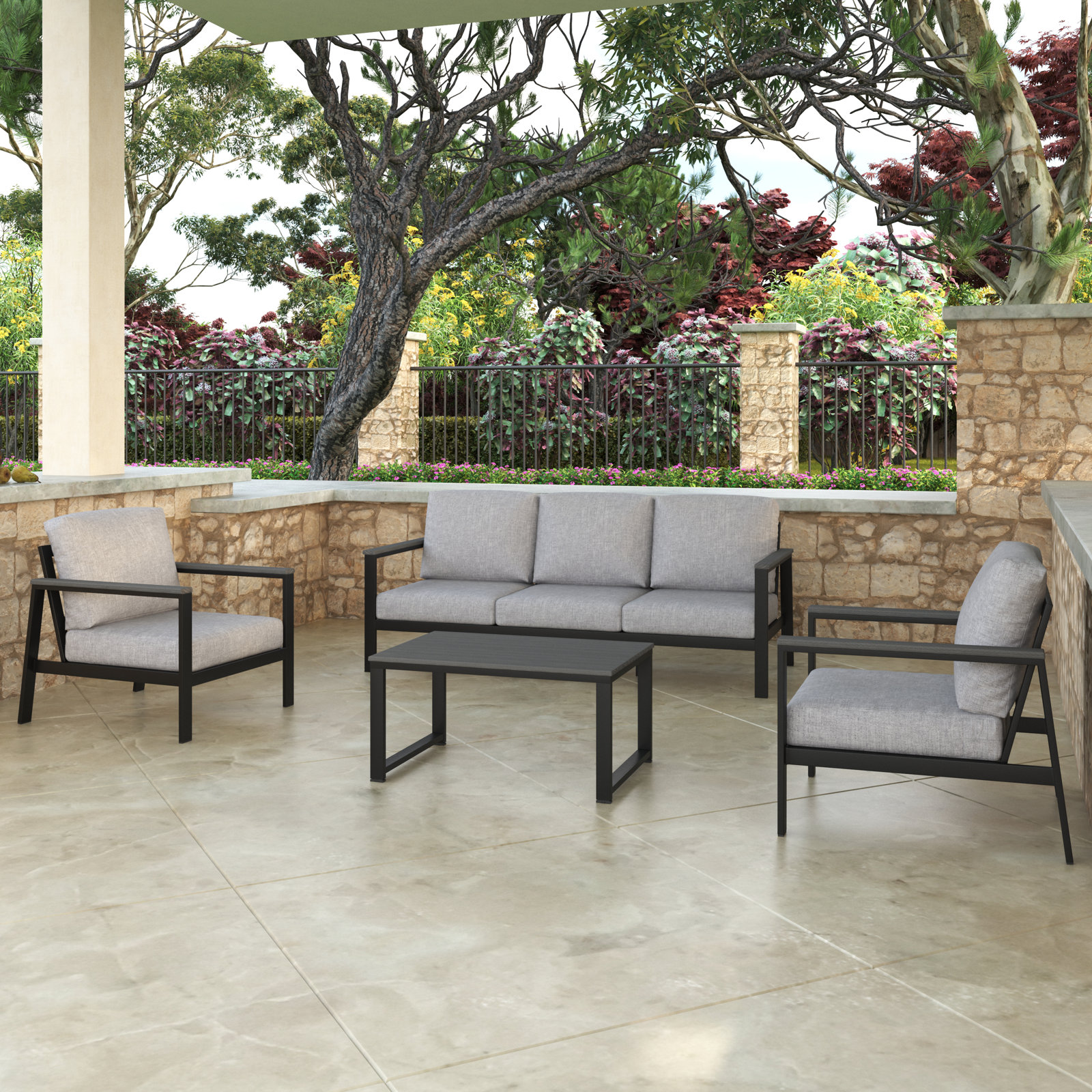 Townsend 4 Piece Sofa Seating Group with Sunbrella Cushions, Canvas Granite Sunbrella® Canvas