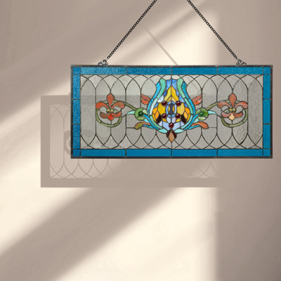 30"L Fleur De Lis Horizontal Pub-Stained Glass Panel