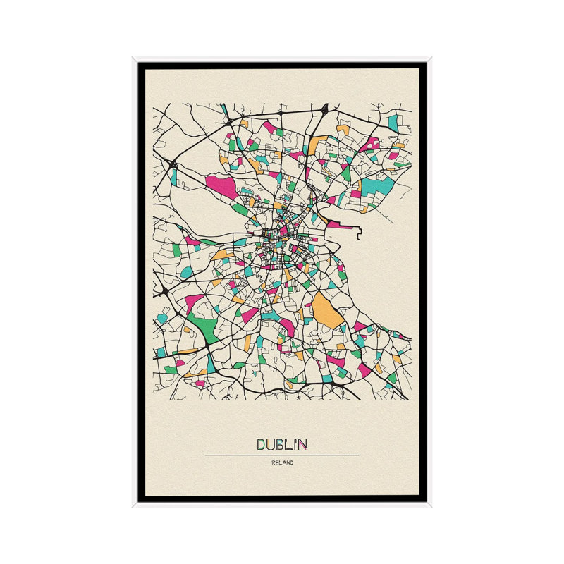 Dublin, Ireland Map by Ayse Deniz Akerman - Floater Frame Print on Canvas