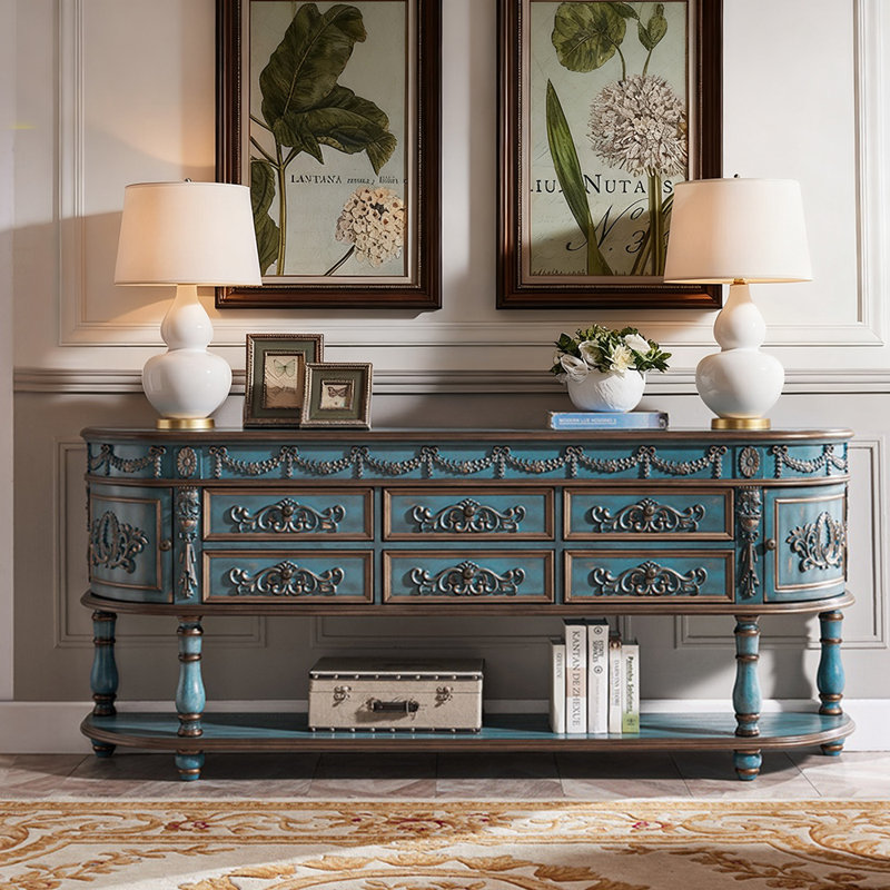 Console en bois massif 78,7 po Castleman, Bleu, Bleu, H 33,9 po x l 70,9 po x P 15,7 po