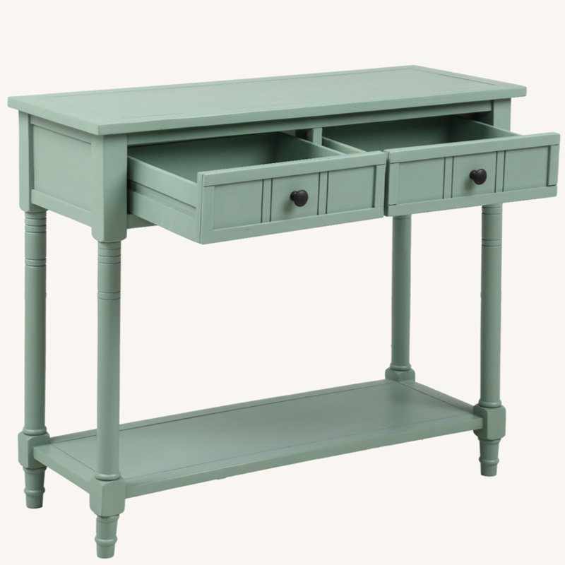 Todo Daisy Series Console Table - Timeless Traditional Style with Two Spacious Drawers & Open Bottom Shelf, Retro Blue