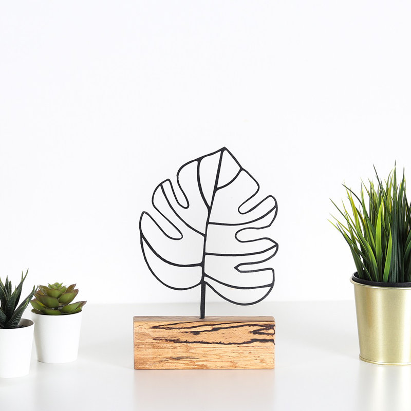 Elegant Decorative Object, Black Metal Design, 6.7 x 11.0 x 1.4 inches | 100% Metal Construction (2 mm Thick) with Sturdy Wooden Base | Modern Home Decor Accent for Living Room & Office, Stylish & Durable