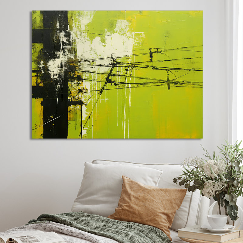 Lignes électriques Minimalist Olive, H 16 po x l 32 po x P 1 po, Toile tendue