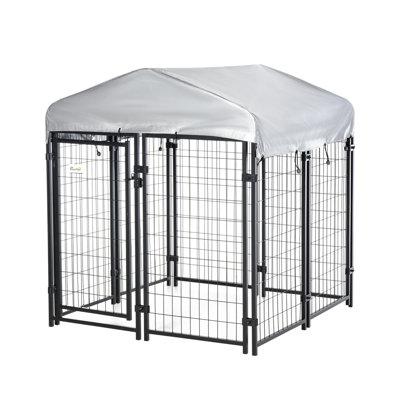 Parc pour chien 4 'x 4' x 4,5 'extérieur, enclos pour chien avec porte verrouillable, auvent résistant à l'eau, pour petits et moyens chiens