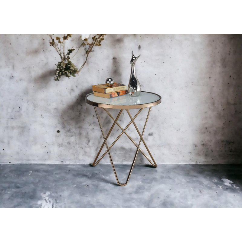 Table de bout en verre givré et finition champagne