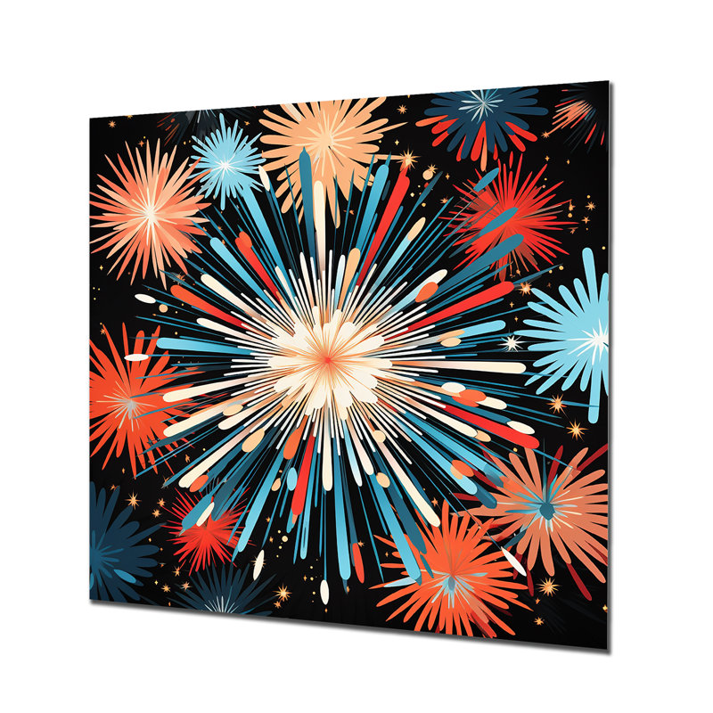 Feux d'artifice bleu et jaune - art mural en métal, H 16 po x l 16 po