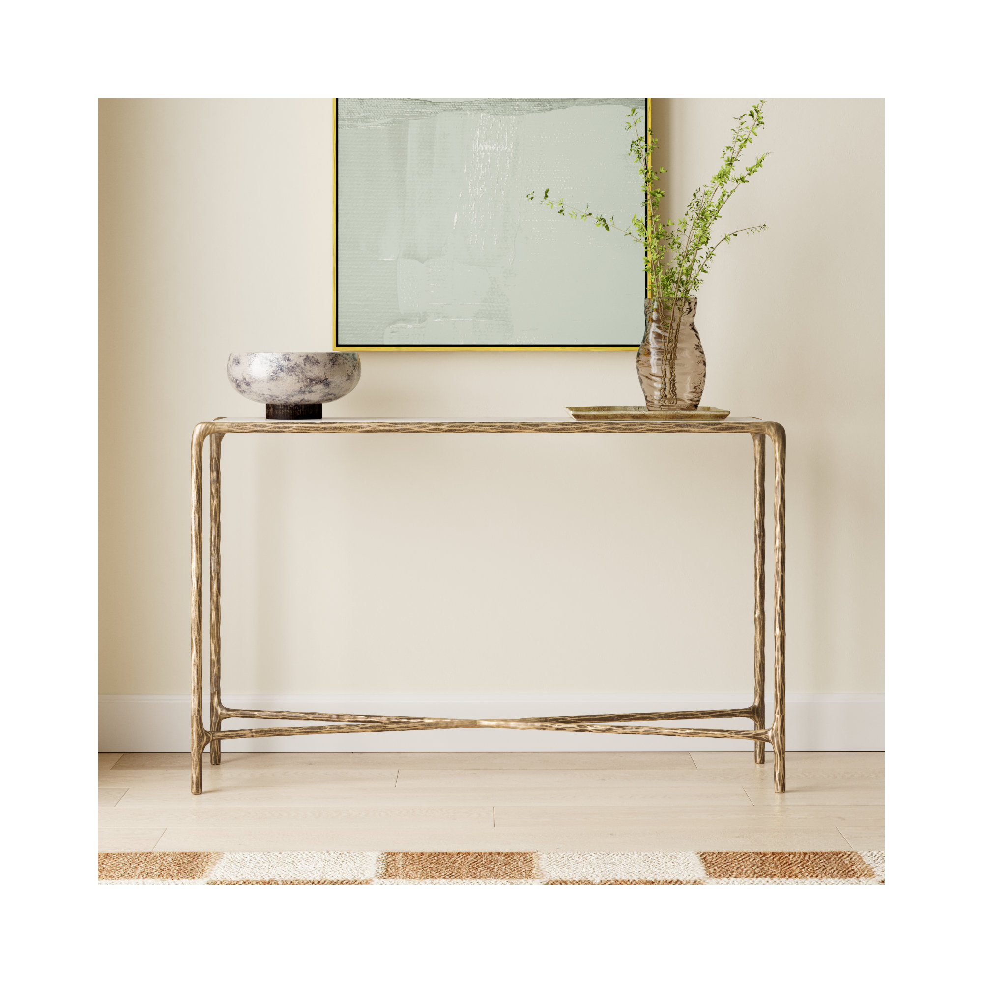 Evelynn 48'' Console Table, Brass, White Marble