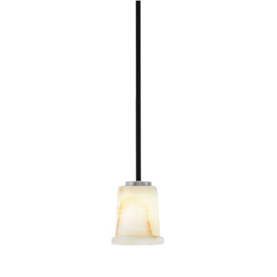 Suspension Appleby Stem Mini présentée en finition noir mat et graphite avec abat-jour en pierre naturelle de 12,7 cm