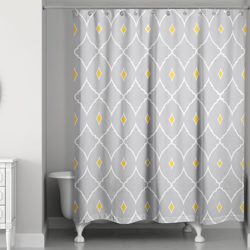 Rideau de douche simple à motif géométrique Keck, Gris / jaune