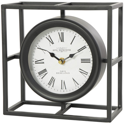 Roman Numeral Metal Mechanical Tabletop Clock in Black