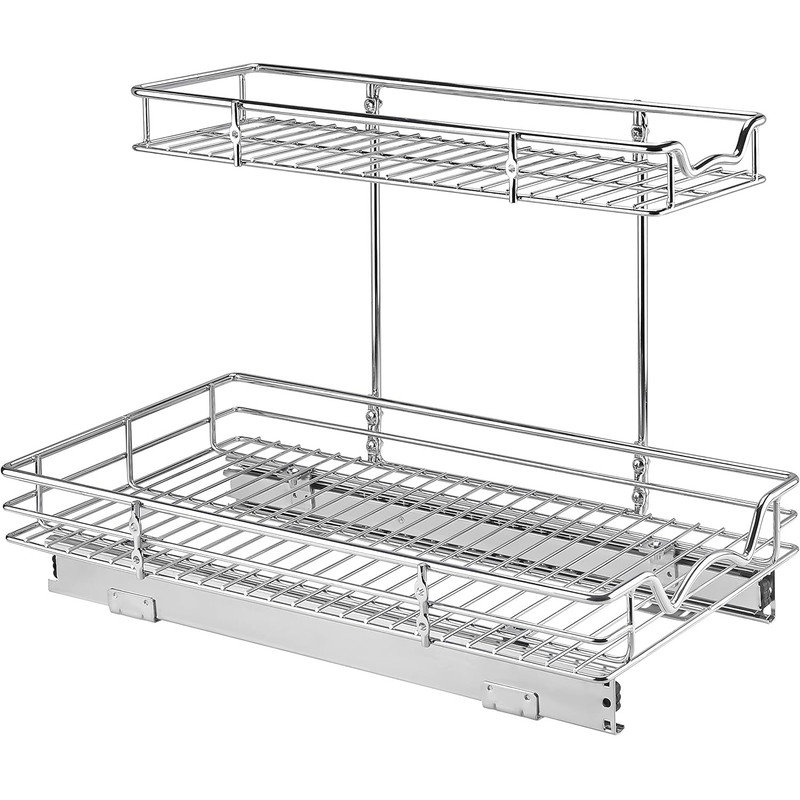 2 Tier slide out Cabinet Organizer With Sliding Drawers For Inside Cabinets- 11" W x 21" D x 15”H