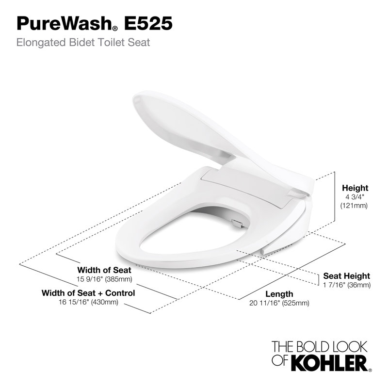 PureWash E525 Elongated Warm Water Bidet Toilet Seat, Electric Bidets for Existing Toilets, Biscuit