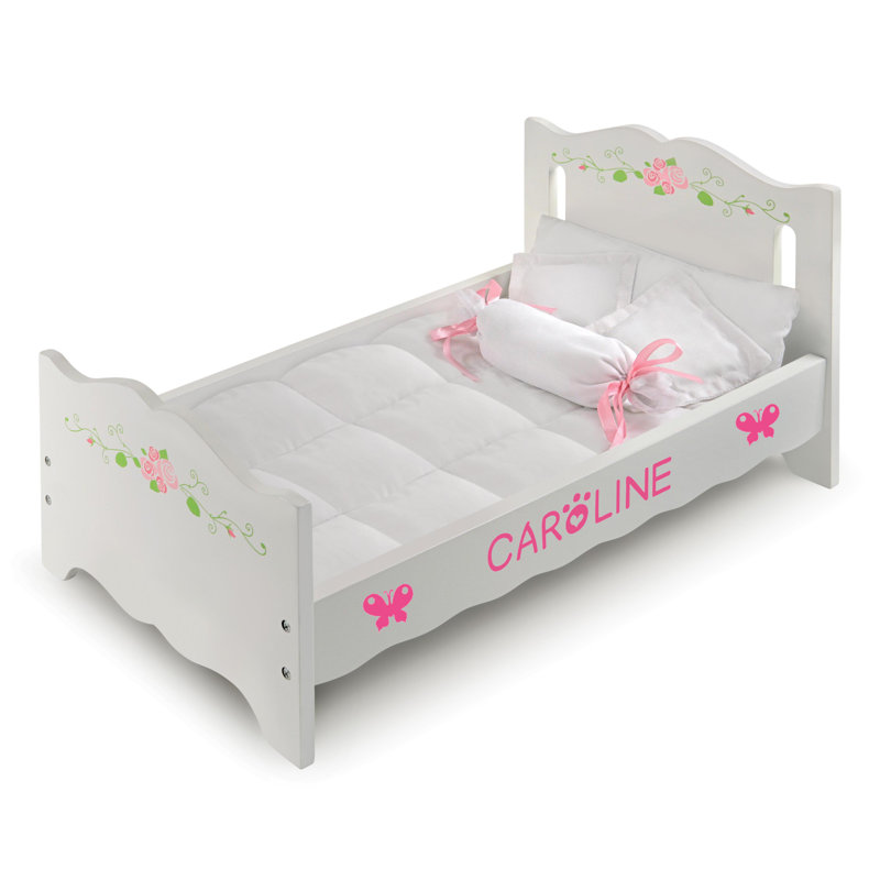 Doll Bed with Bedding and Free Personalization Kit - White Rose