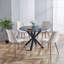 Table de salle à manger de style Mid-Century de 42,1 po pour 4 à 6 personnes avec plateau rond en MDF, table de salle à manger à piédestal, table basse de loisir, pieds croisés-1841782045